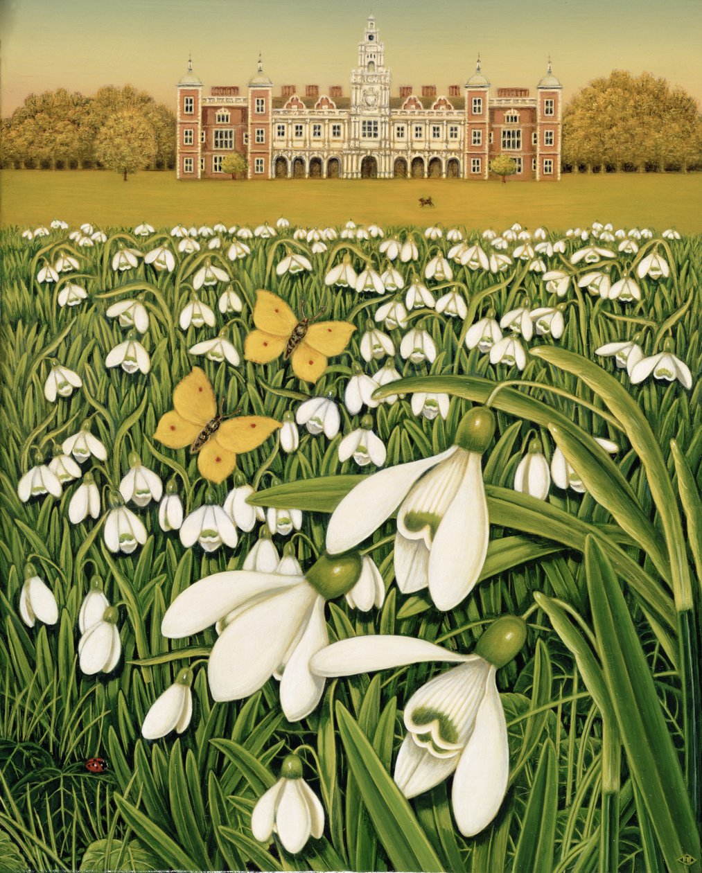 Dzień Przebiśniegów, Hatfield House, 1999 (olej i tempera na polu) autorstwa Frances Broomfield