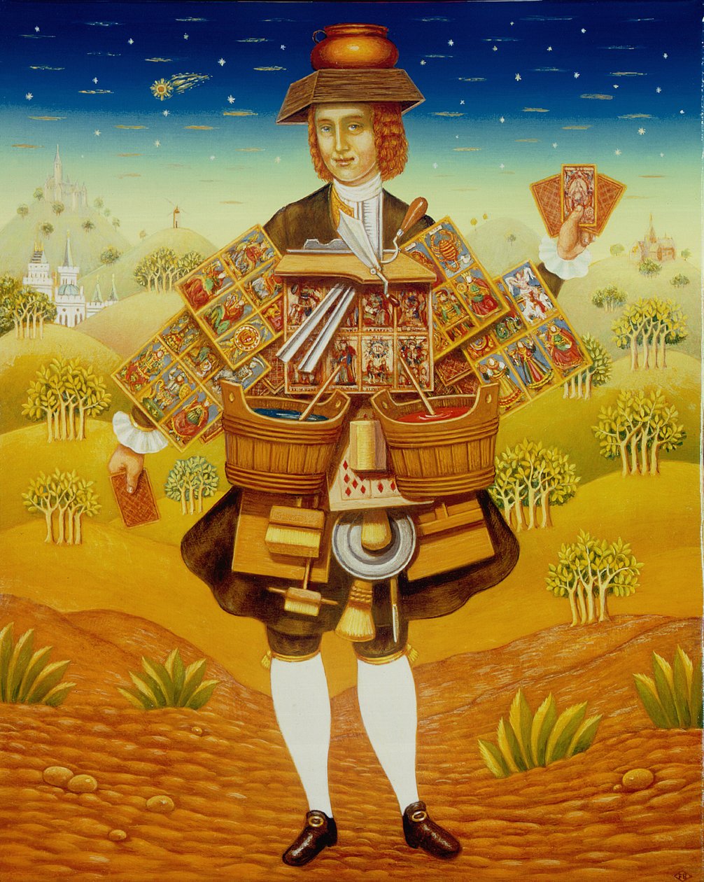 The Card Seller, 2003 (olej i tempera na panelu) autorstwa Frances Broomfield