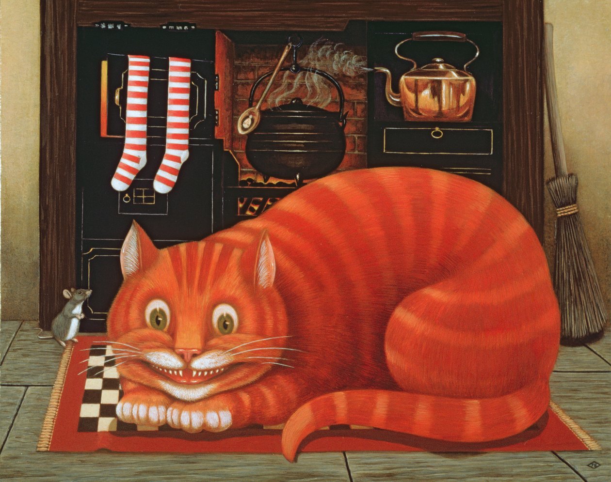 Kot z Cheshire, 1993 (olej i tempera na panelu) autorstwa Frances Broomfield