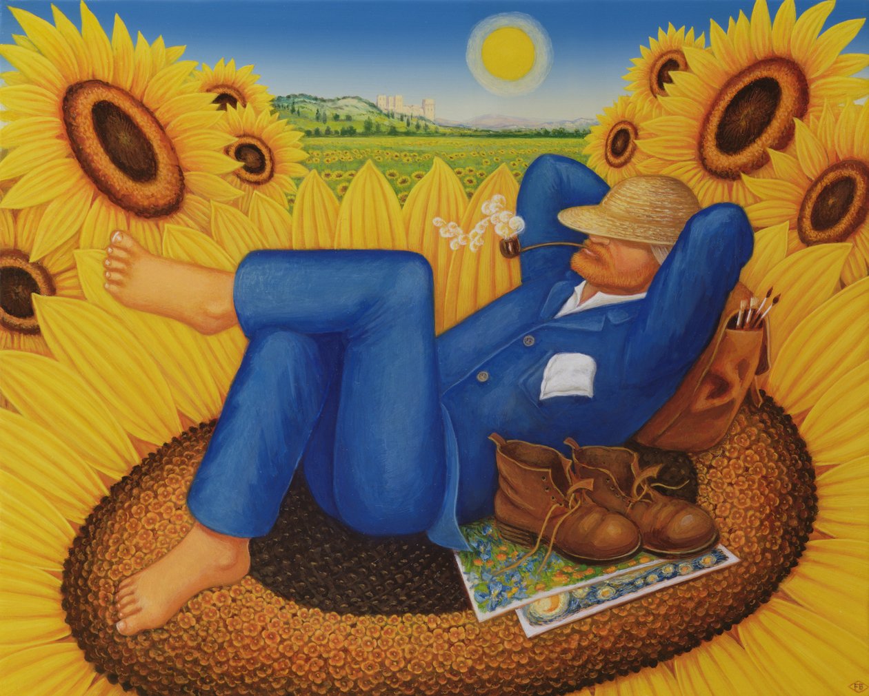 Van Goghs Słoneczniki, 1998 (olej i tempera na panelu) autorstwa Frances Broomfield