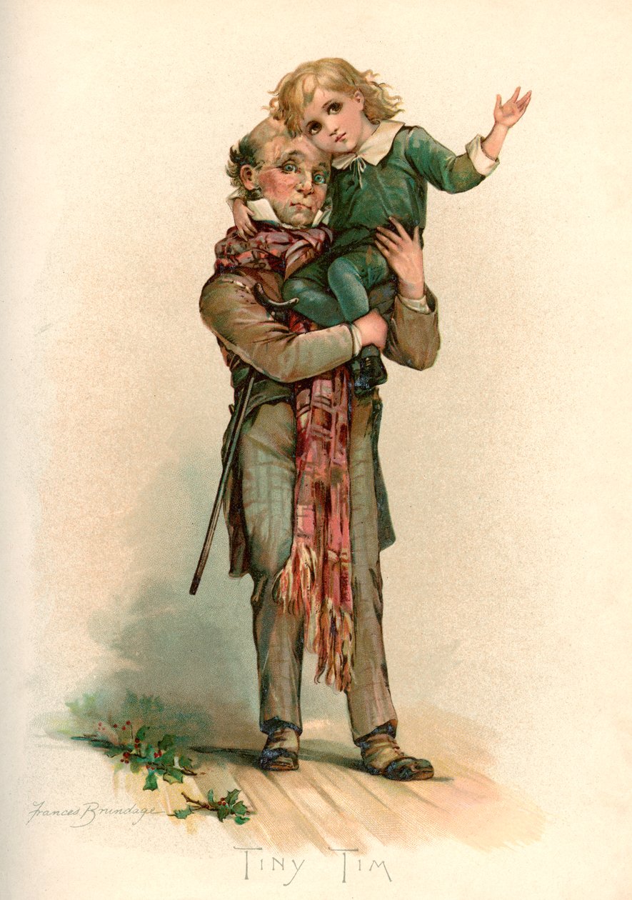 Bob Cratchit niosący małego Tima autorstwa Frances Brundage