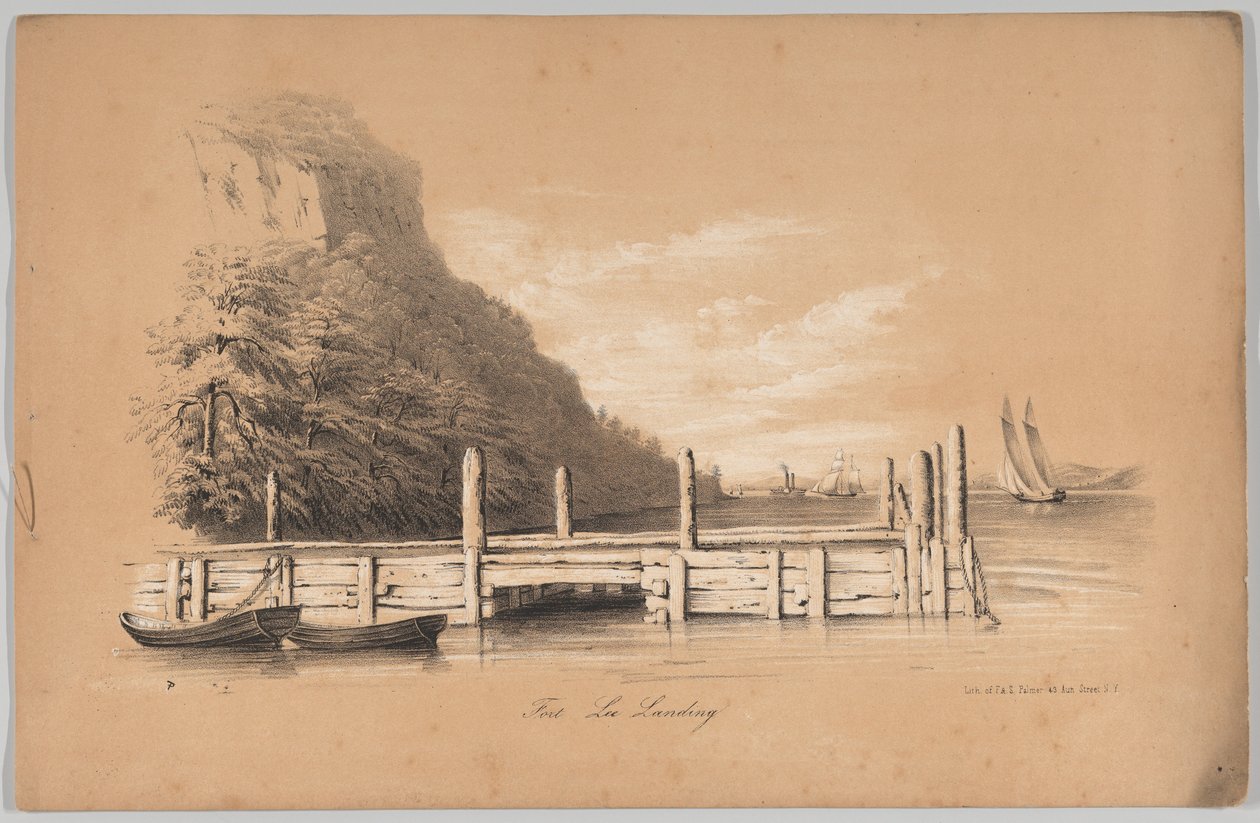 Fort Lee Landing, w: The New York Drawing Book, zawierający serię oryginalnych projektów a..., 1847. autorstwa Frances Flora Bond Palmer