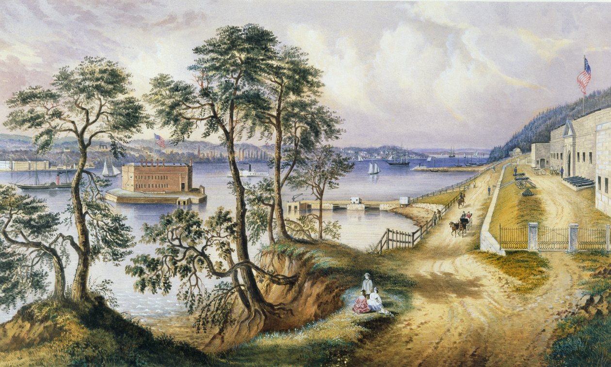 Staten Island i Narrows z Fort Hamilton, NY, c.1861 autorstwa Frances Flora Bond Palmer