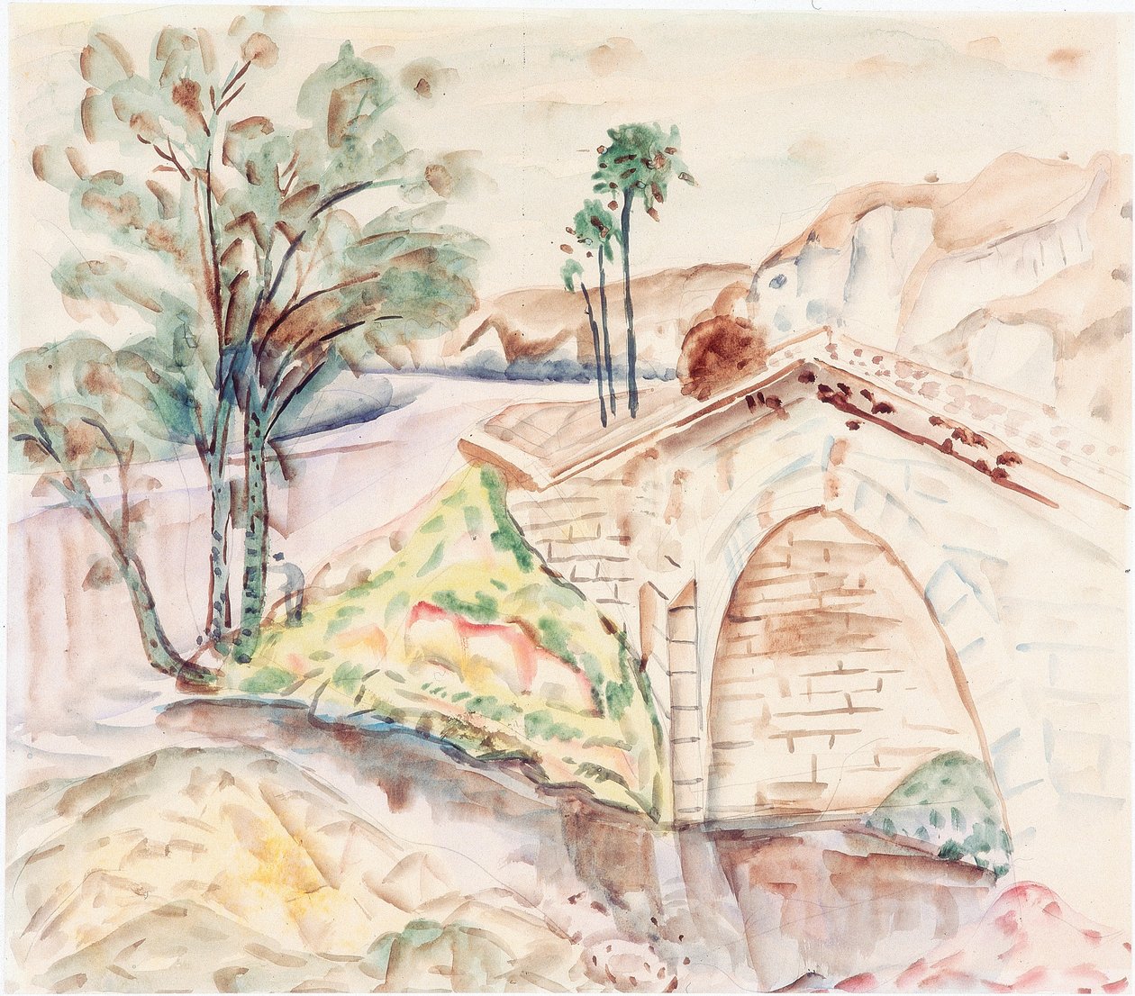 Most (ołówek i akwarela na papierze na płycie) autorstwa Frances Hodgkins