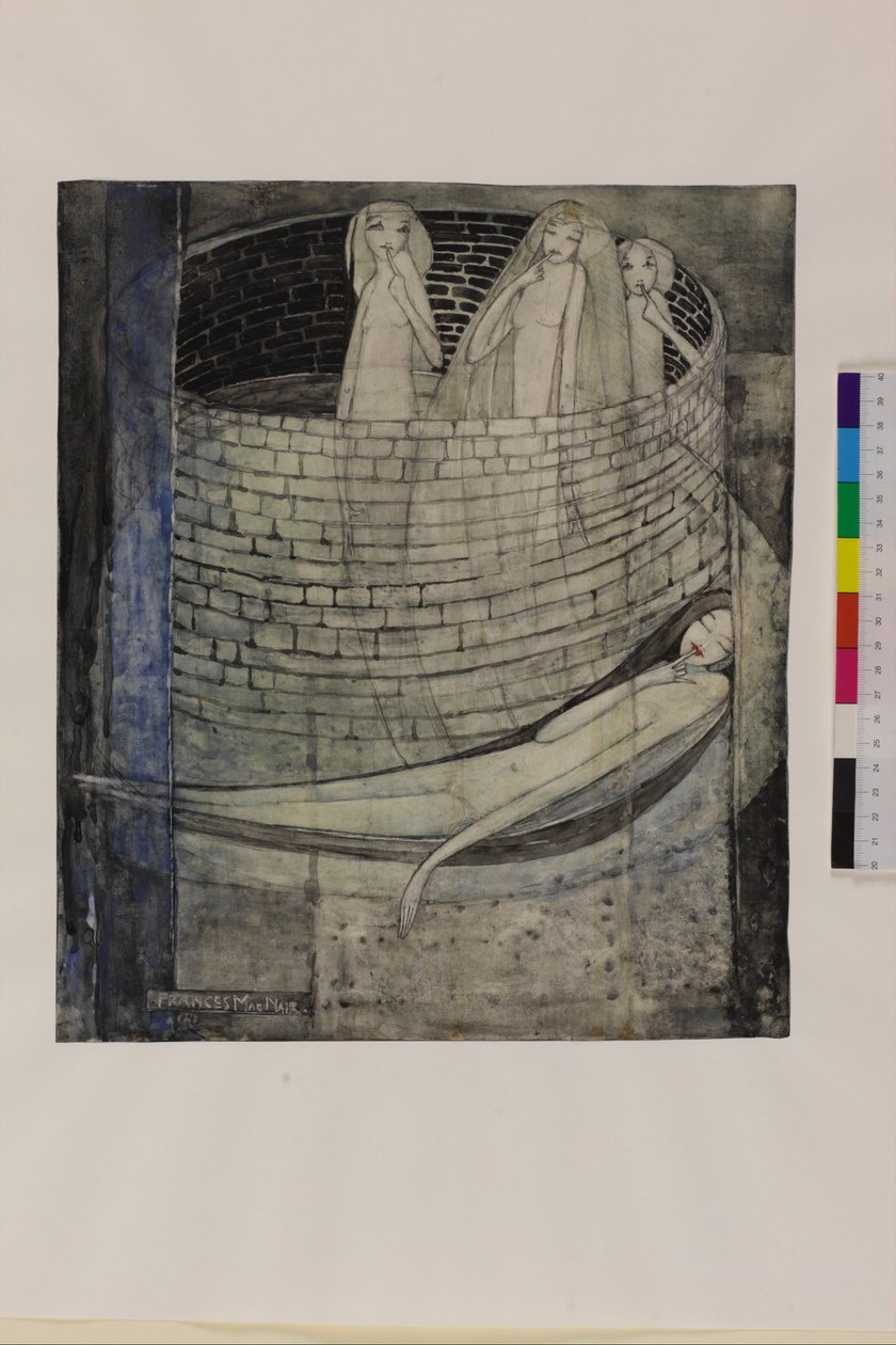 Prawda leży na dnie studni, ok. 1912-15 (ołówek i akwarela na papierze) autorstwa Frances Macdonald