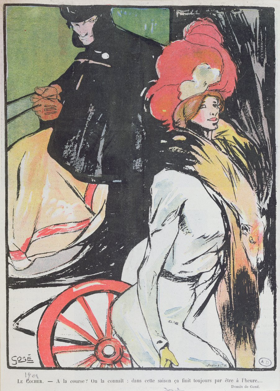 Karykatura przedstawiająca dorożkarza z kurtyzaną, 1901 autorstwa Francesc Xavier Gosé