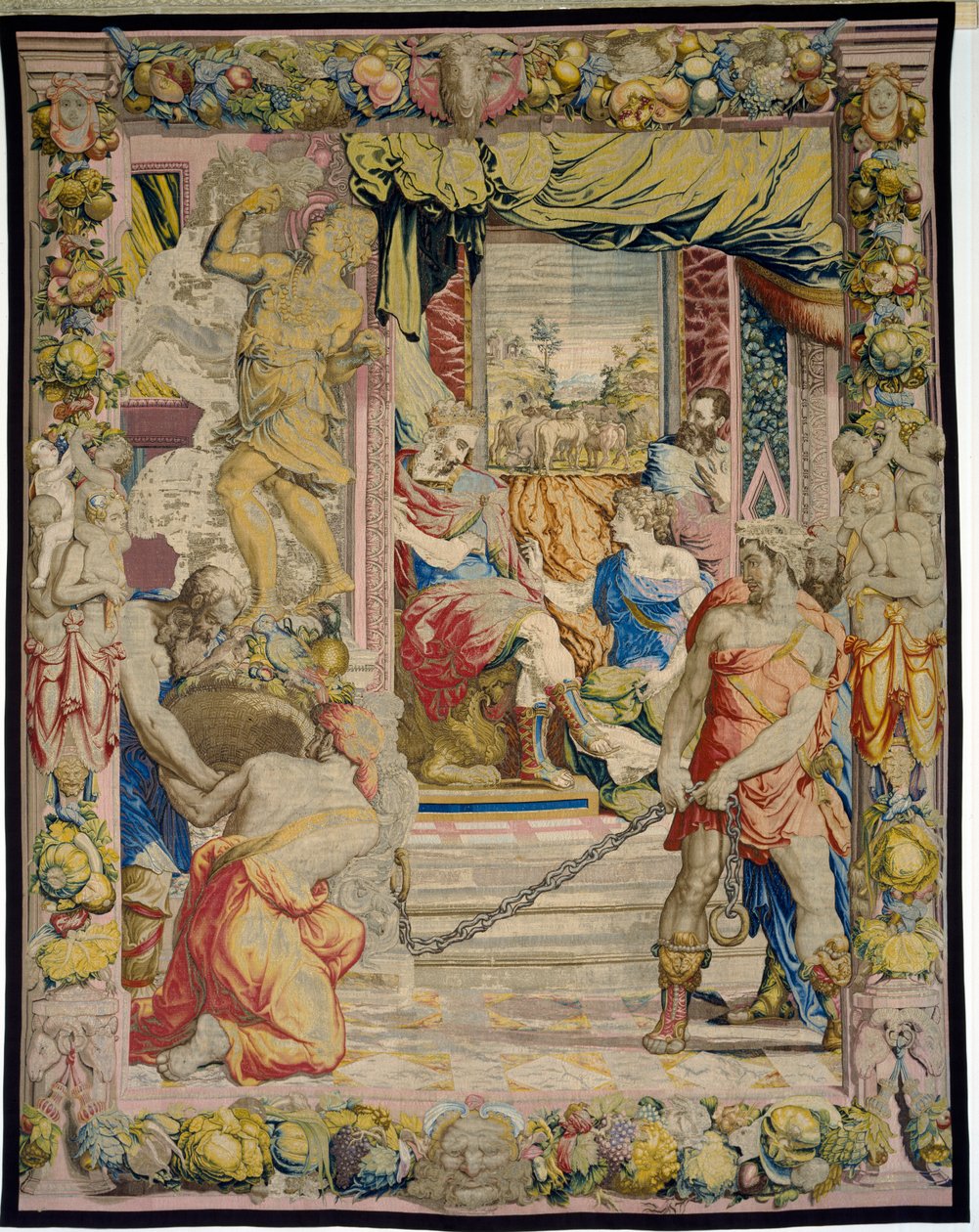 Józef wyjaśnia faraonowi swój sen o tłustych i chudych krowach, z Sala dei Dugento, 1546-53 (gobelin) autorstwa Francesco and Karcher, N Salviati
