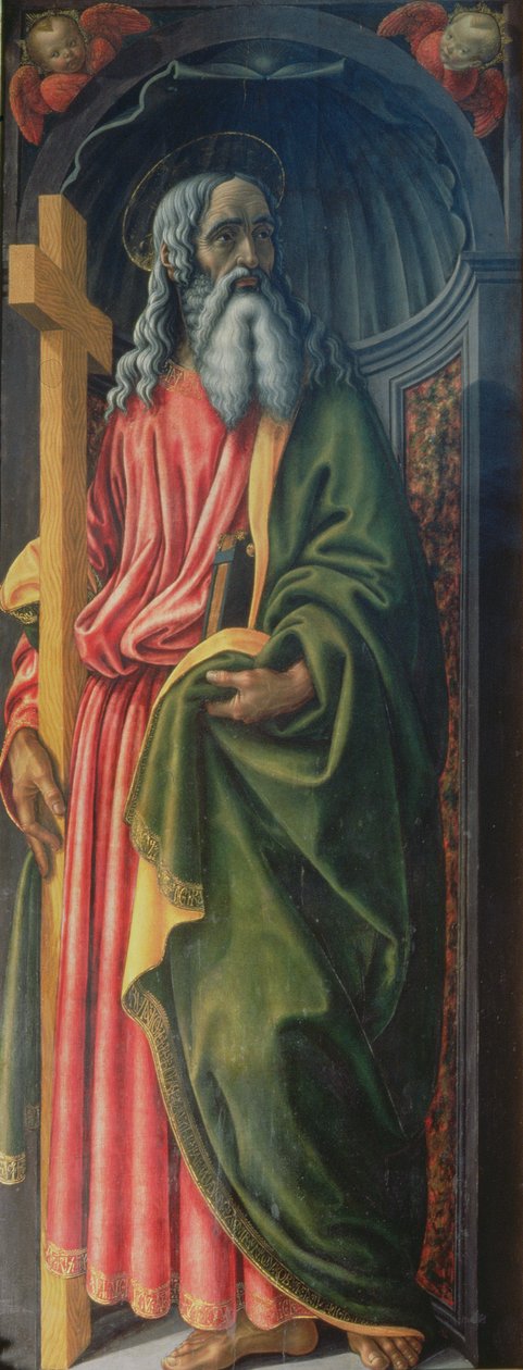 Św. Andrzej, boczna deska z Tabernakulum Sakramentów, ok. 1484-86 (tempera na desce) (detal z 94757) autorstwa Francesco Botticini