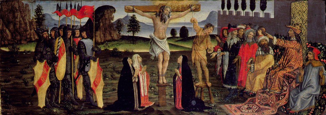 Ukrzyżowanie, tablica predella z Tabernakulum Sakramentów, ok. 1484-6 (tempera na tablicy) (szczegół z 94757) autorstwa Francesco Botticini