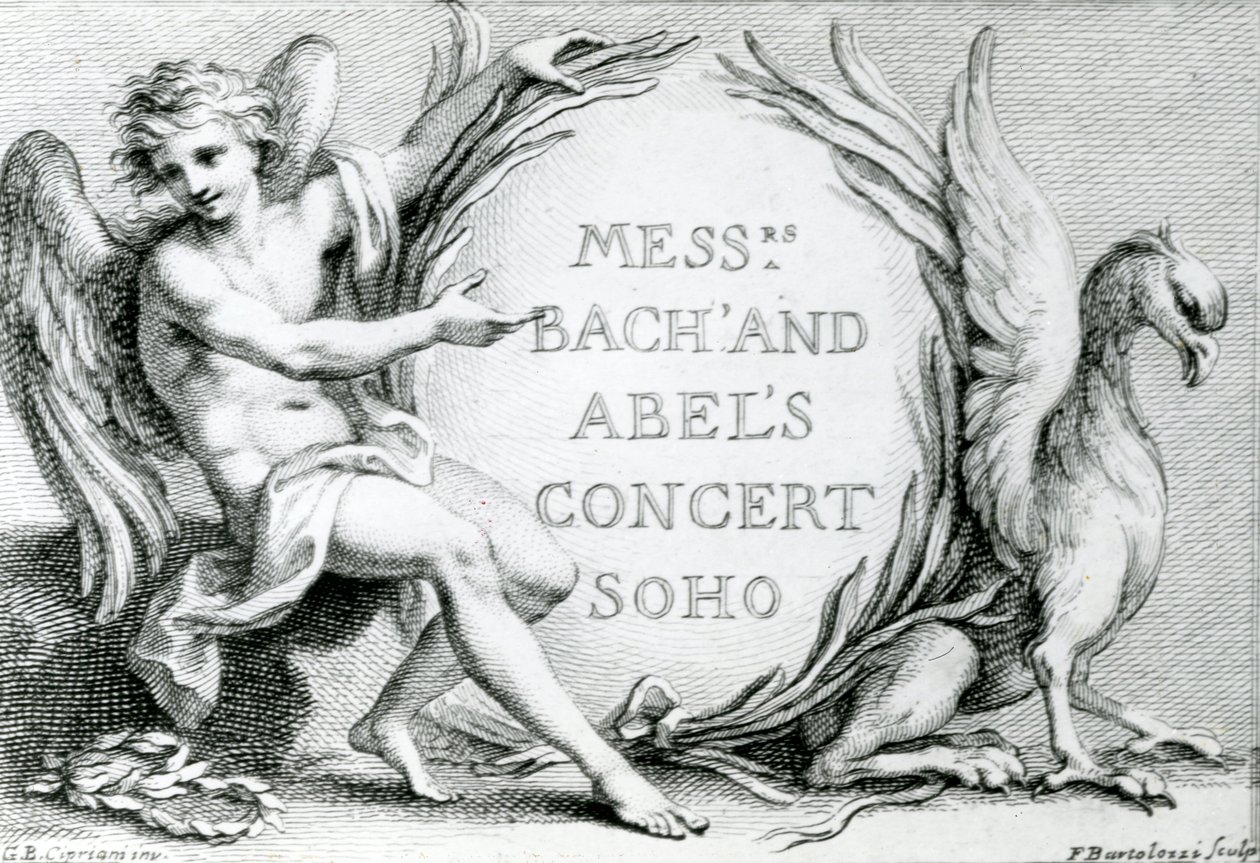 Koncert Bacha i Abla Soho, 1870 (rycina) autorstwa Francesco Bartolozzi