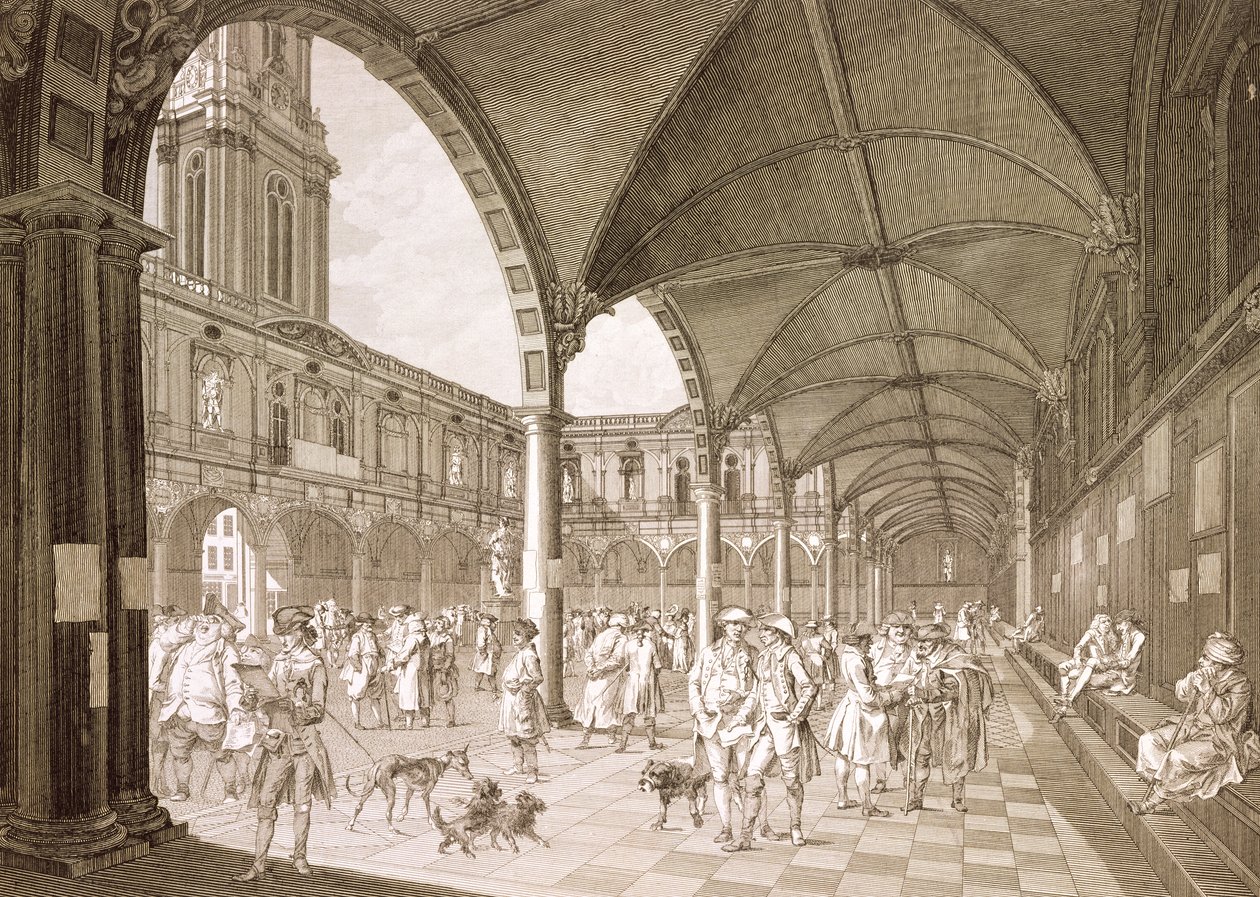 Wnętrze Royal Exchange, Londyn, 1788 (rycina miedziana) autorstwa Francesco Bartolozzi