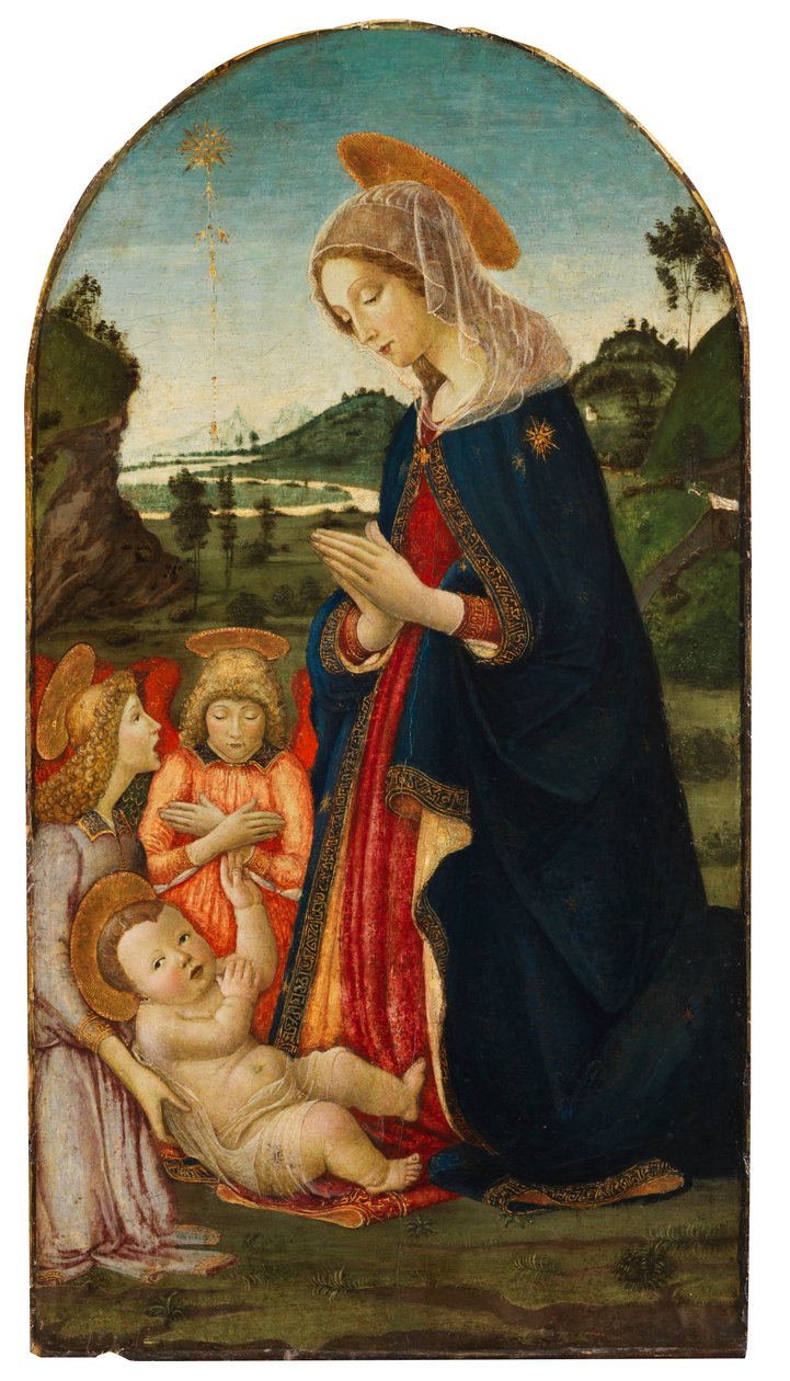 Adoracja Chrystusa z dwoma aniołami autorstwa Francesco Botticini