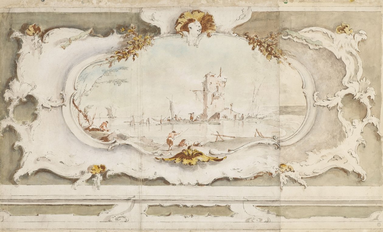 Kartusz dekoracyjny z pejzażem autorstwa Francesco Guardi