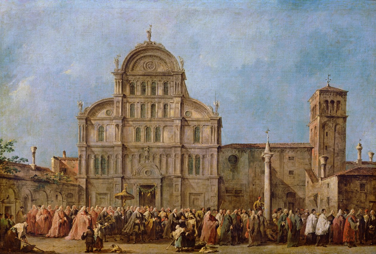 Wielkanocna procesja doży Wenecji w kościele San Zaccaria, ok. 1766-70 autorstwa Francesco Guardi
