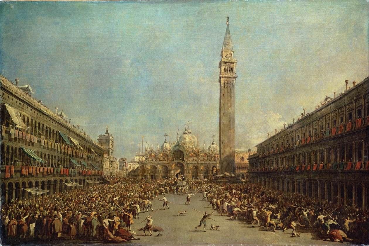 Dystrybucja denarów wśród ubogich w San Marco w Wenecji autorstwa Francesco Guardi