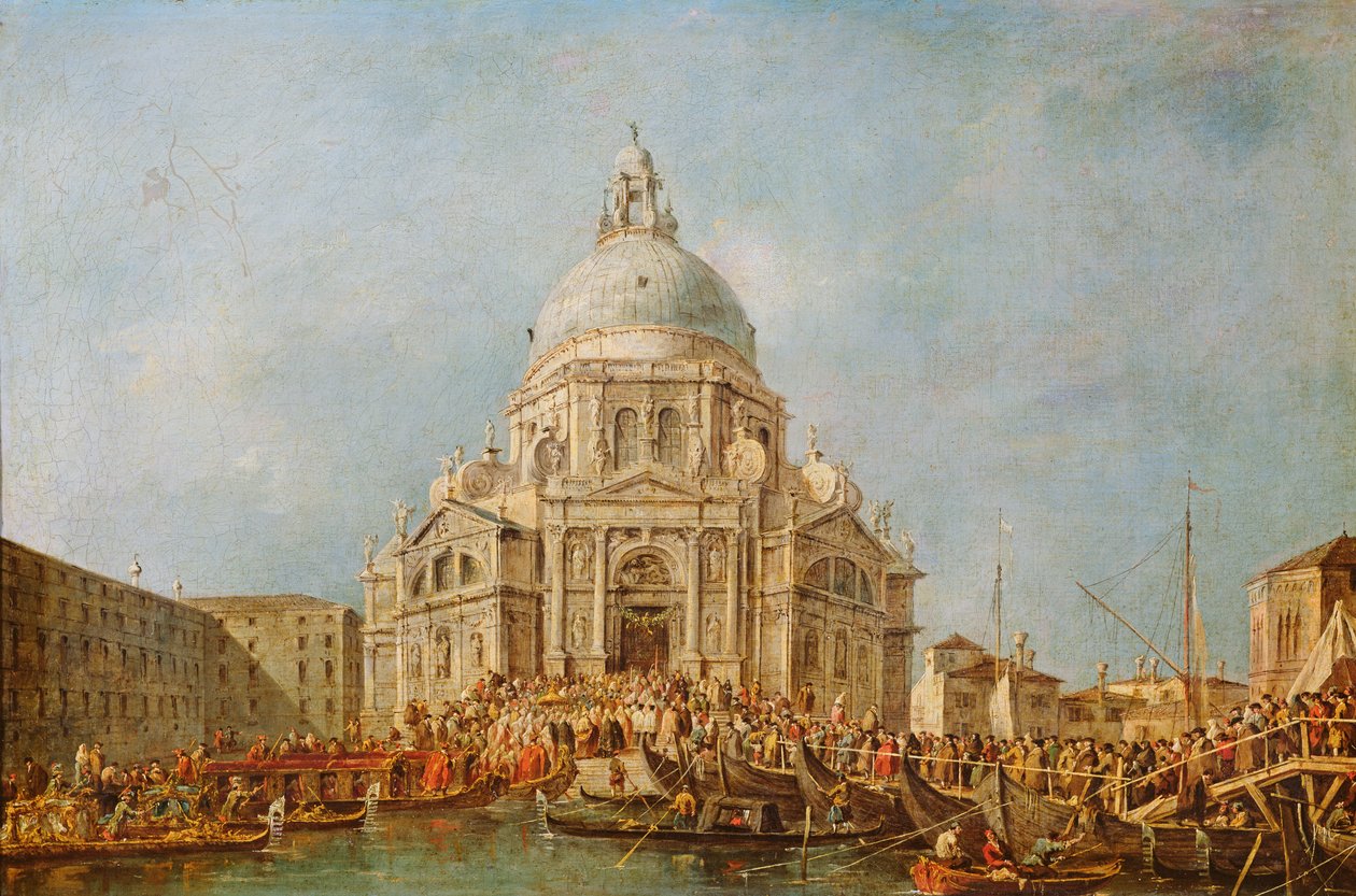 Doża Wenecji na Festa della Salute, 21 listopada, dla upamiętnienia końca zarazy z 1630 r., ok. 1766-70 autorstwa Francesco Guardi