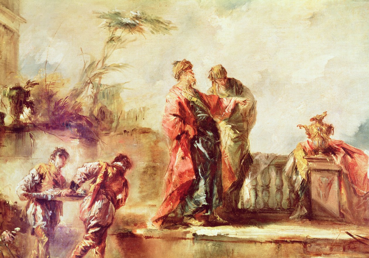 Wesele Tobiasza, fragment serii paneli na parapecie organów przedstawiających sceny z historii Tobiasza, 1750-53 autorstwa Francesco Guardi