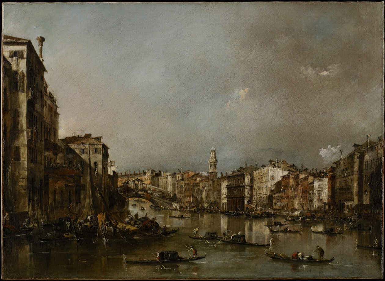 Zobacz Canal Grande w kierunku Rialto, c.1785 autorstwa Francesco Guardi