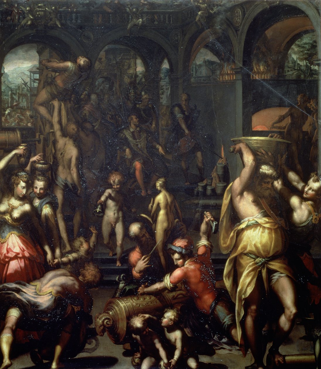 Odlewnia Brązu, 1572 (olej na łupku) autorstwa Francesco Morandini