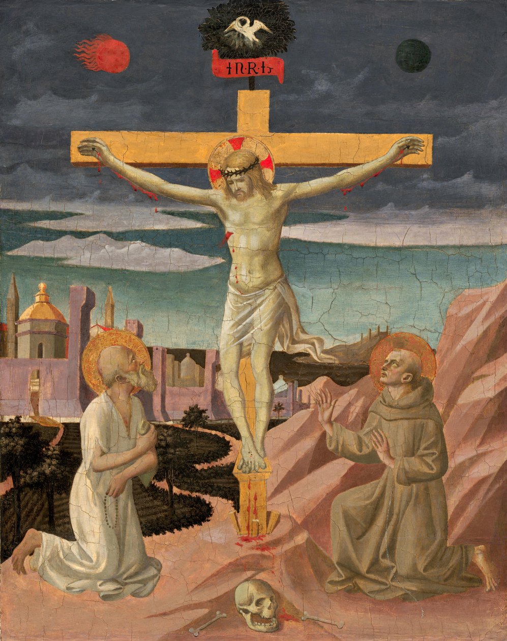 Chrystus na krzyżu adorowany przez św. Hieronima i św. Franciszka autorstwa Francesco Pesellino