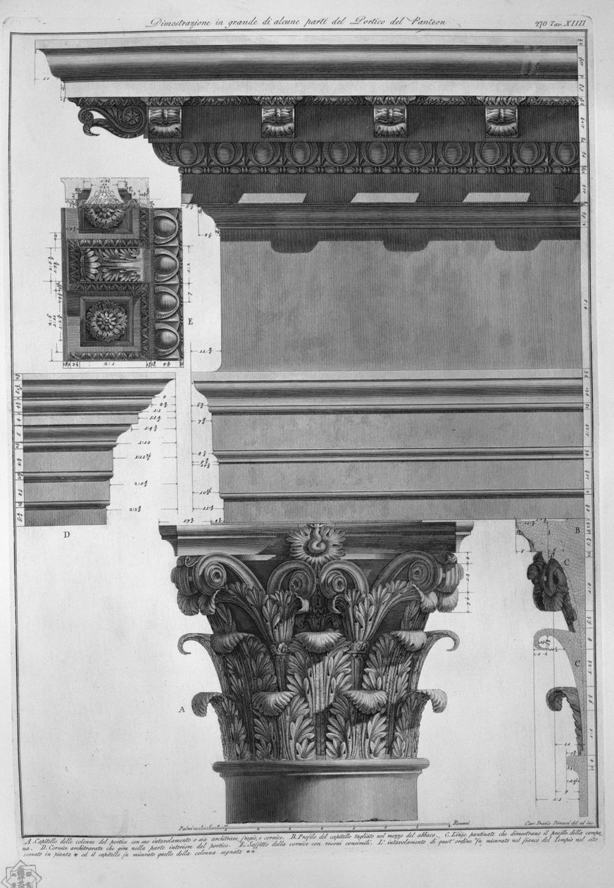 Duża demonstracja niektórych części portyku Panteonu autorstwa Francesco Piranesi
