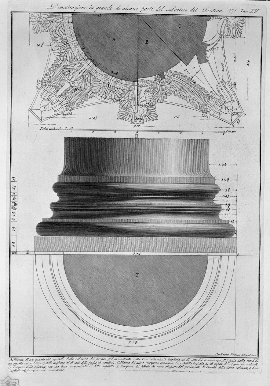 Duża demonstracja niektórych części portyku Panteonu autorstwa Francesco Piranesi