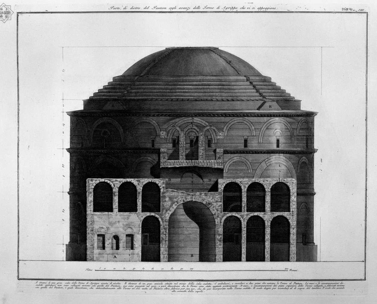 Tylna część Panteonu z pozostałościami Term Agryppy, o które się opierają autorstwa Francesco Piranesi