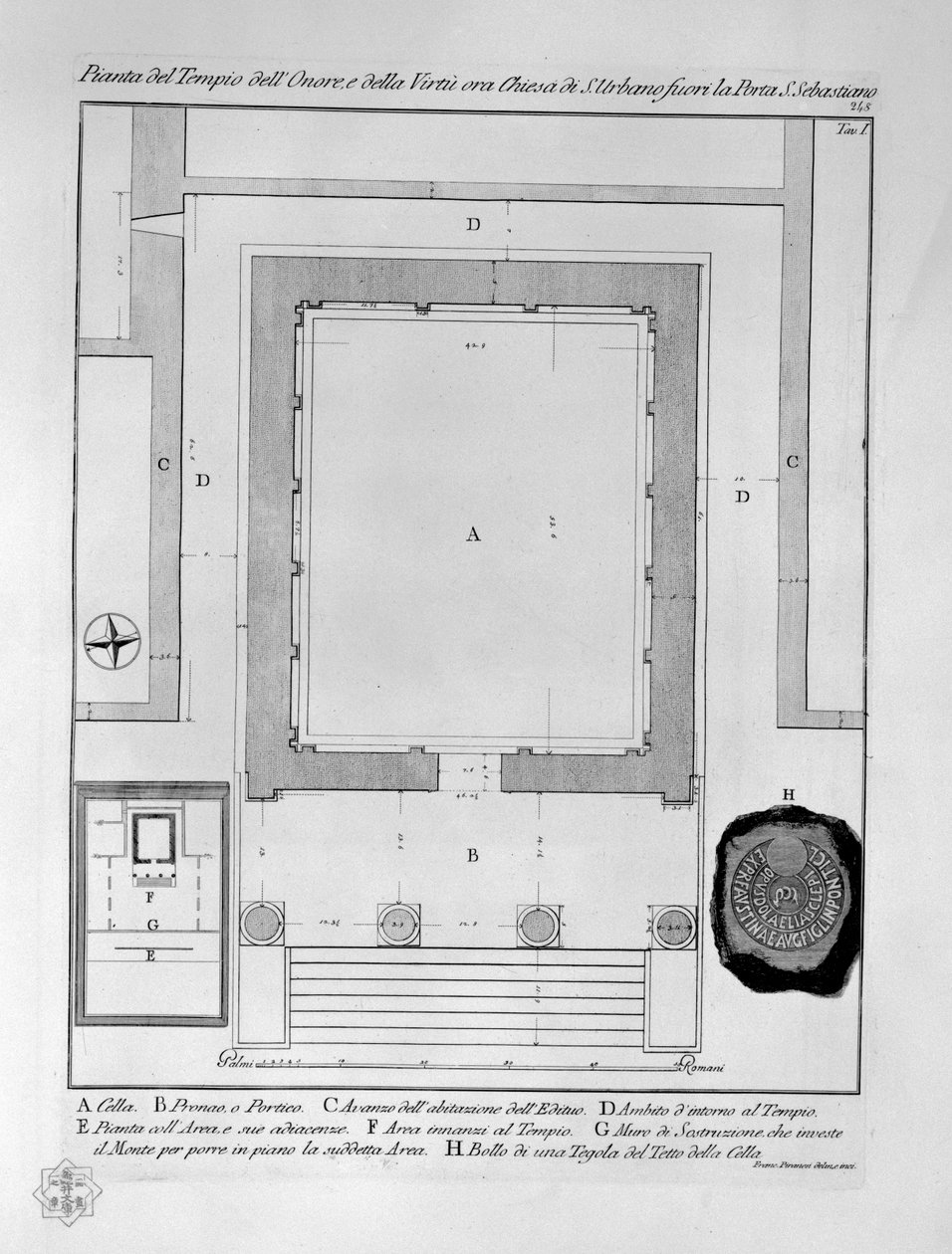 Plan Świątyni Honoru i Cnoty, obecnie kościół św. Urbana przed bramą św. autorstwa Francesco Piranesi