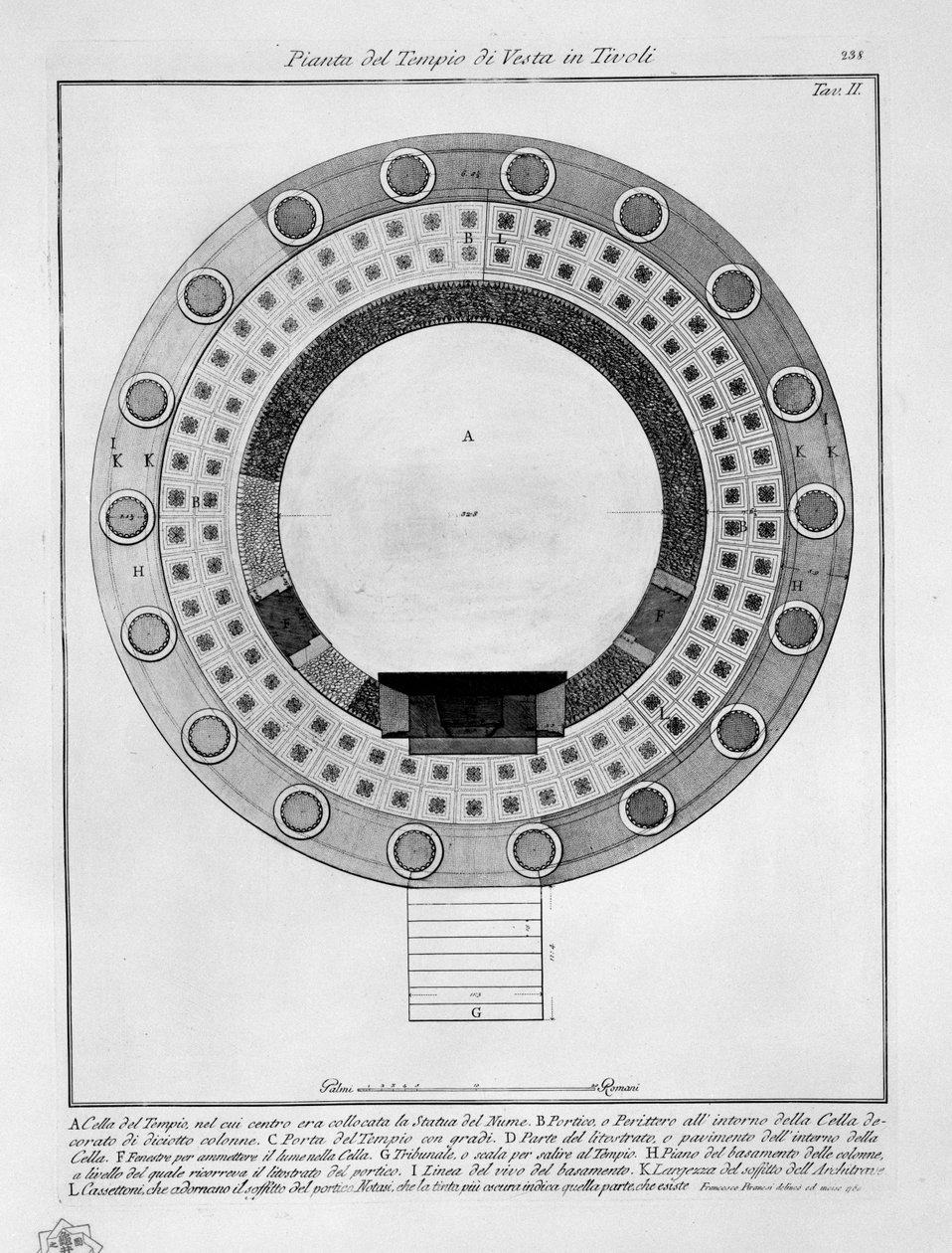 Plan świątyni Westy w Tivoli autorstwa Francesco Piranesi