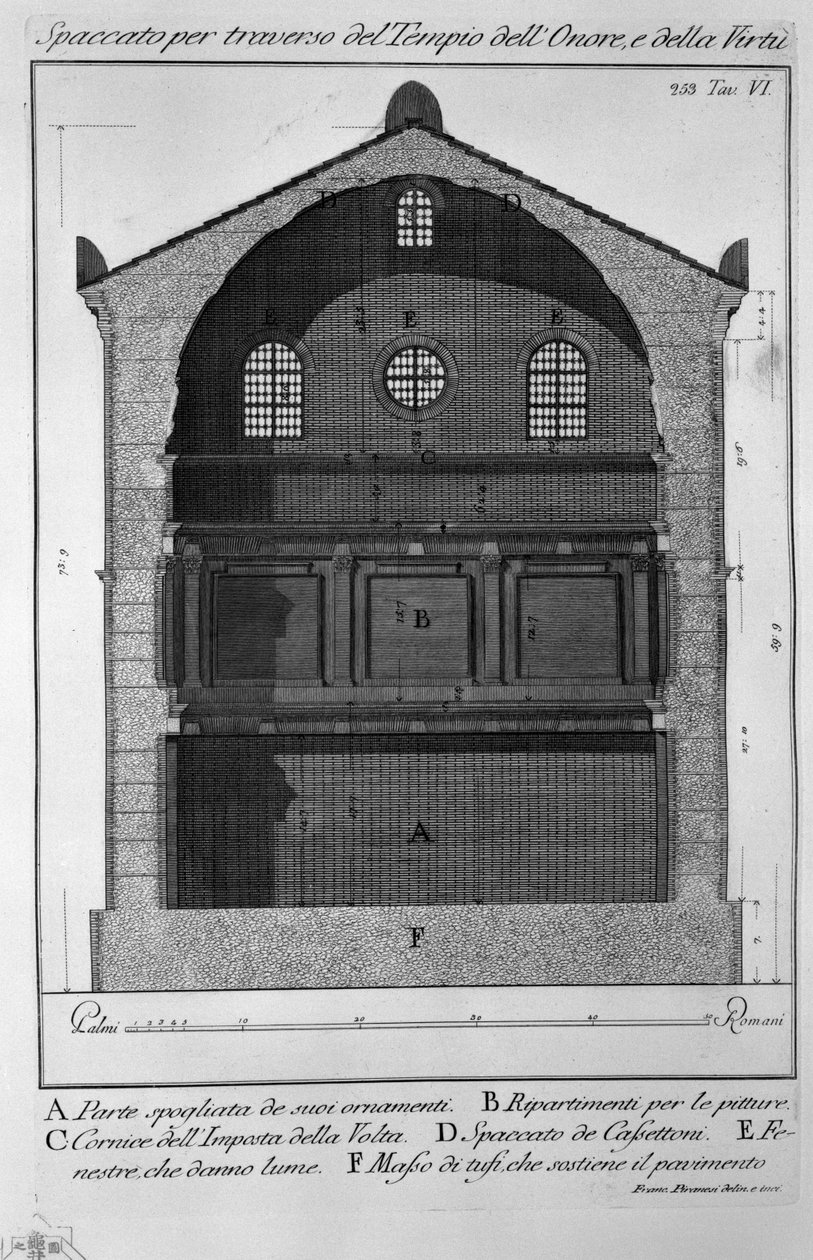 Przekrój przez Świątynię Honoru i Cnoty autorstwa Francesco Piranesi