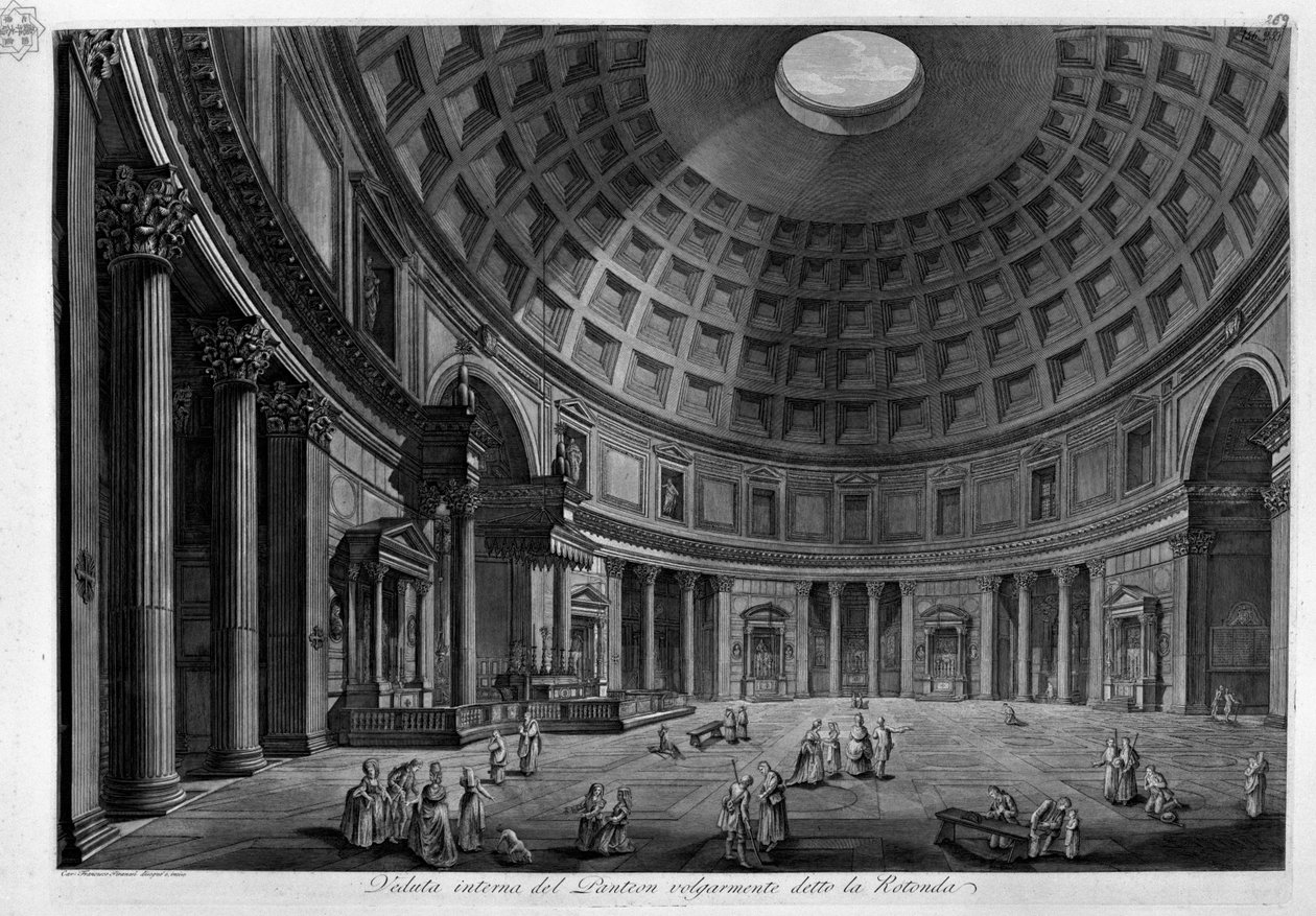 Widok wnętrza Panteonu powszechnie znanego jako Rotonda autorstwa Francesco Piranesi