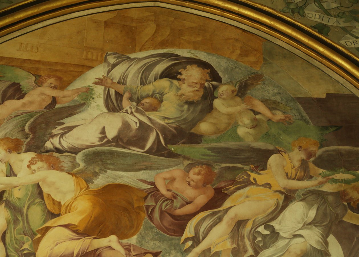 Zachodnia ściana kaplicy opactwa Rayonnant, szczegół powyżej Zwiastowania autorstwa Francesco Primaticcio