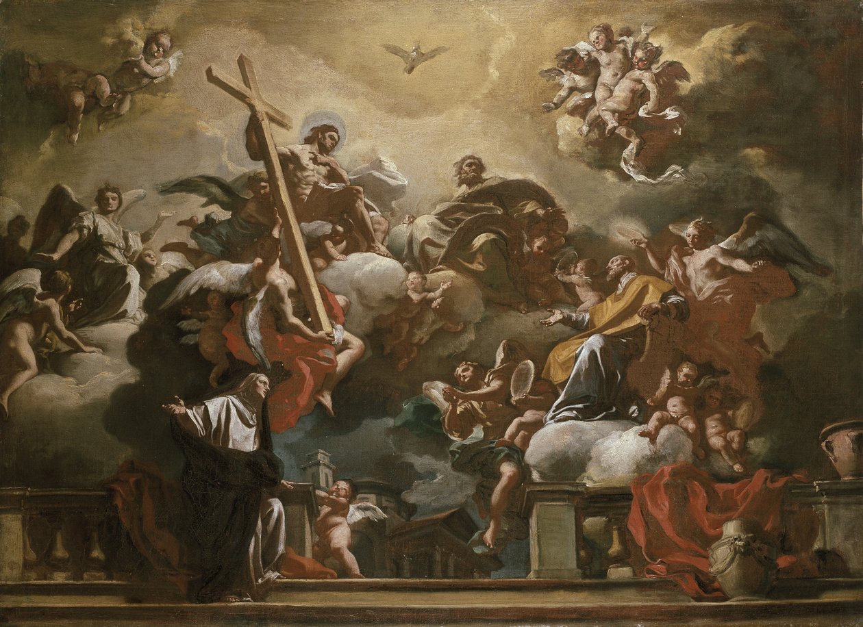 Wizja Trójcy Świętej z SS. Filipem Neri i Franciszką Rzymską, XVIII w. autorstwa Francesco Solimena
