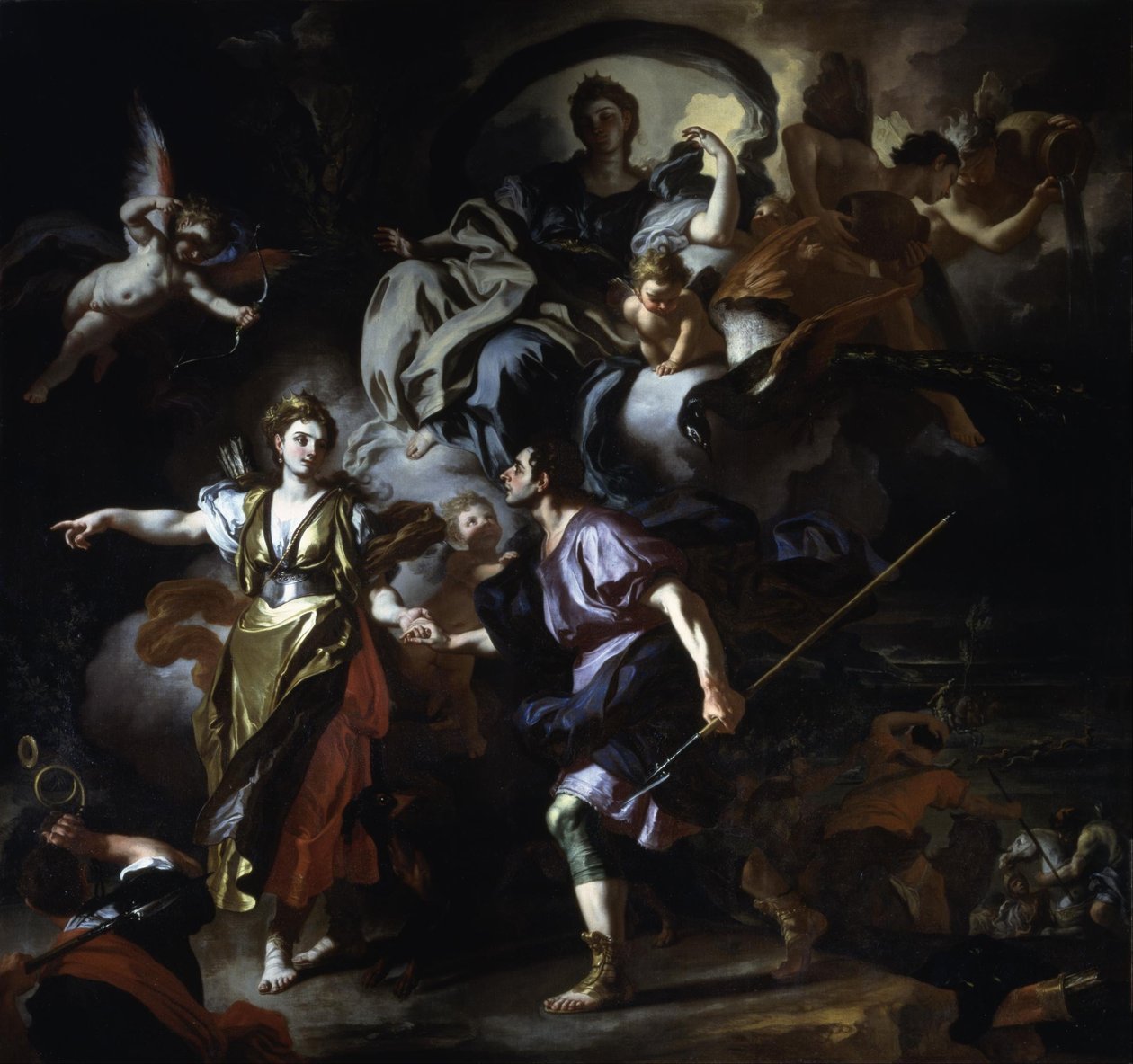Królewskie polowanie na Dydonę i Eneasza autorstwa Francesco Solimena
