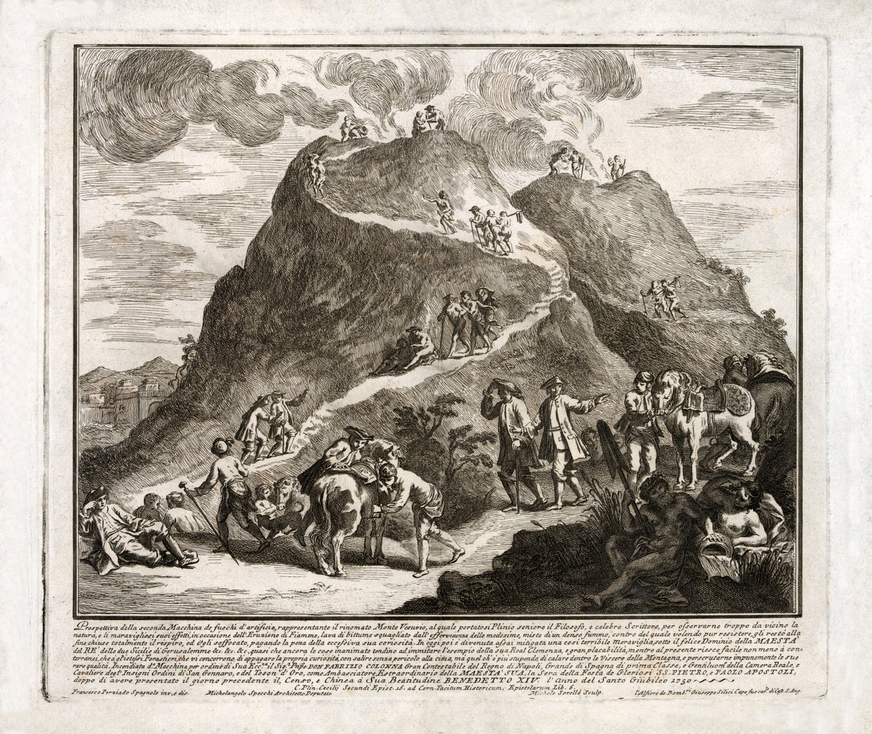 Perspektywa drugiej erupcji Wezuwiusza, opublikowana 1750 autorstwa Francesco Spagnolo Perziado