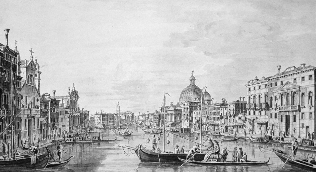 Widok na Canal Grande, Wenecja, ok. 1800 (pranie piórem i tuszem) autorstwa Francesco Triconi