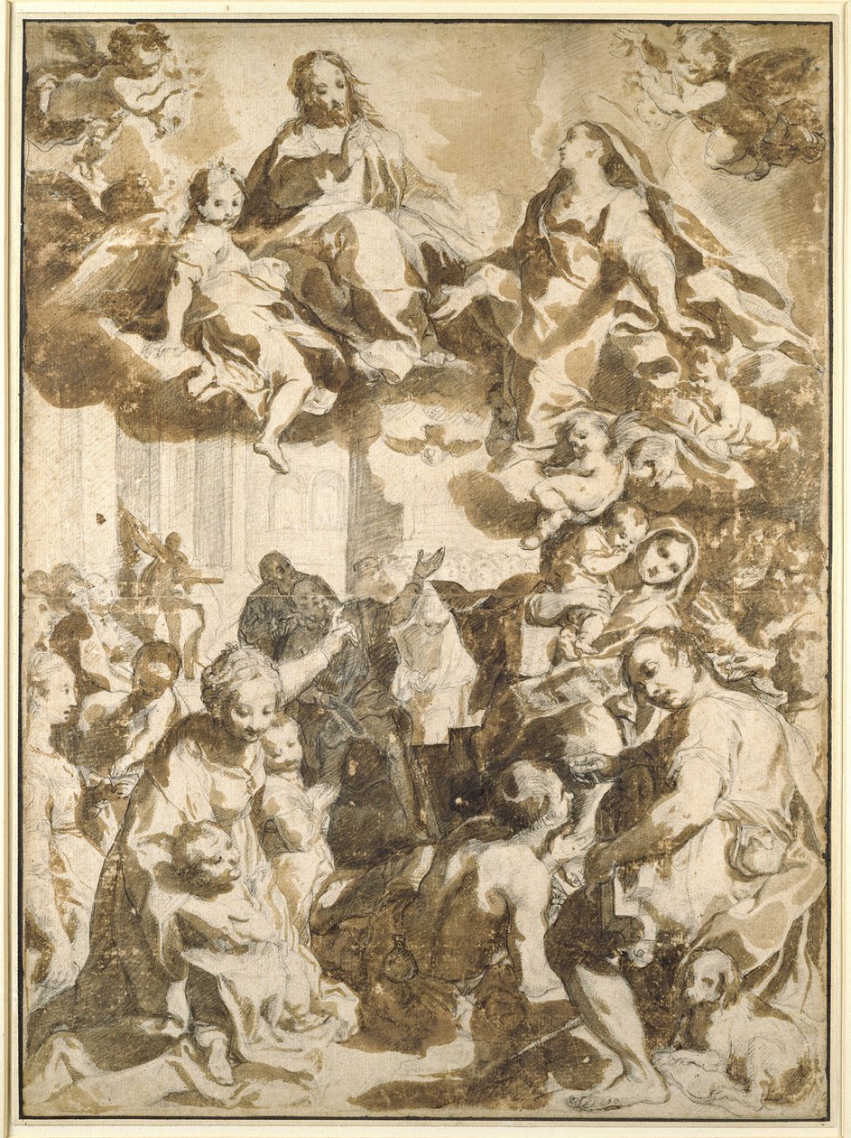 Madonna del Popolo, po Barocci (czarna kreda z brązowawym rozmyciem na beżowym papierze) autorstwa Francesco Vanni