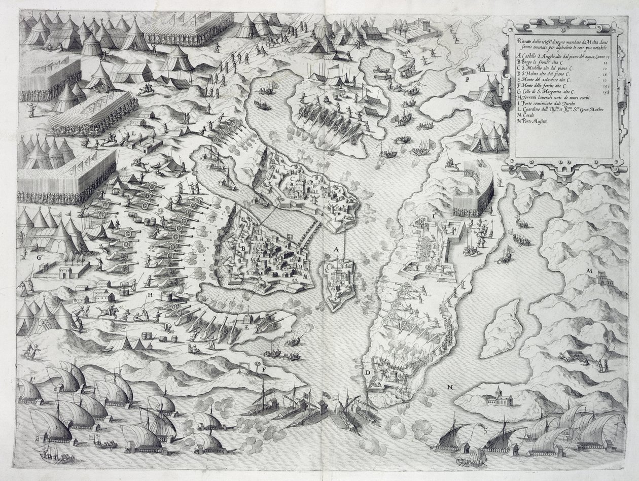Malta oblegana przez niewiernych, z „Della Architettura Militare”, wydana 1551 autorstwa Francesco de Marchi