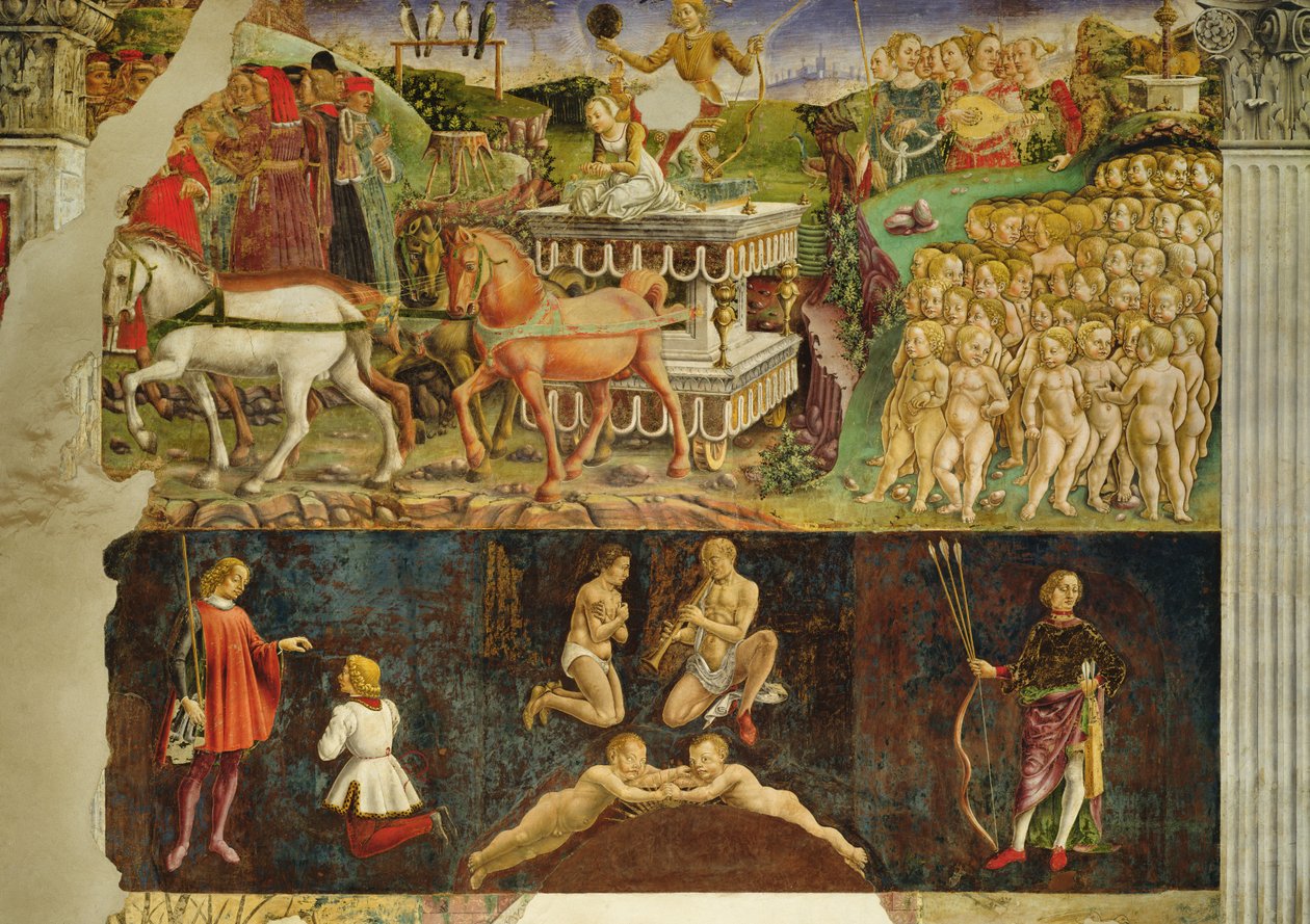 Alegoria maja: triumf Apolla, astrologiczna symbolika Gemini, 1469-70, autorstwa Francesco del Cossa