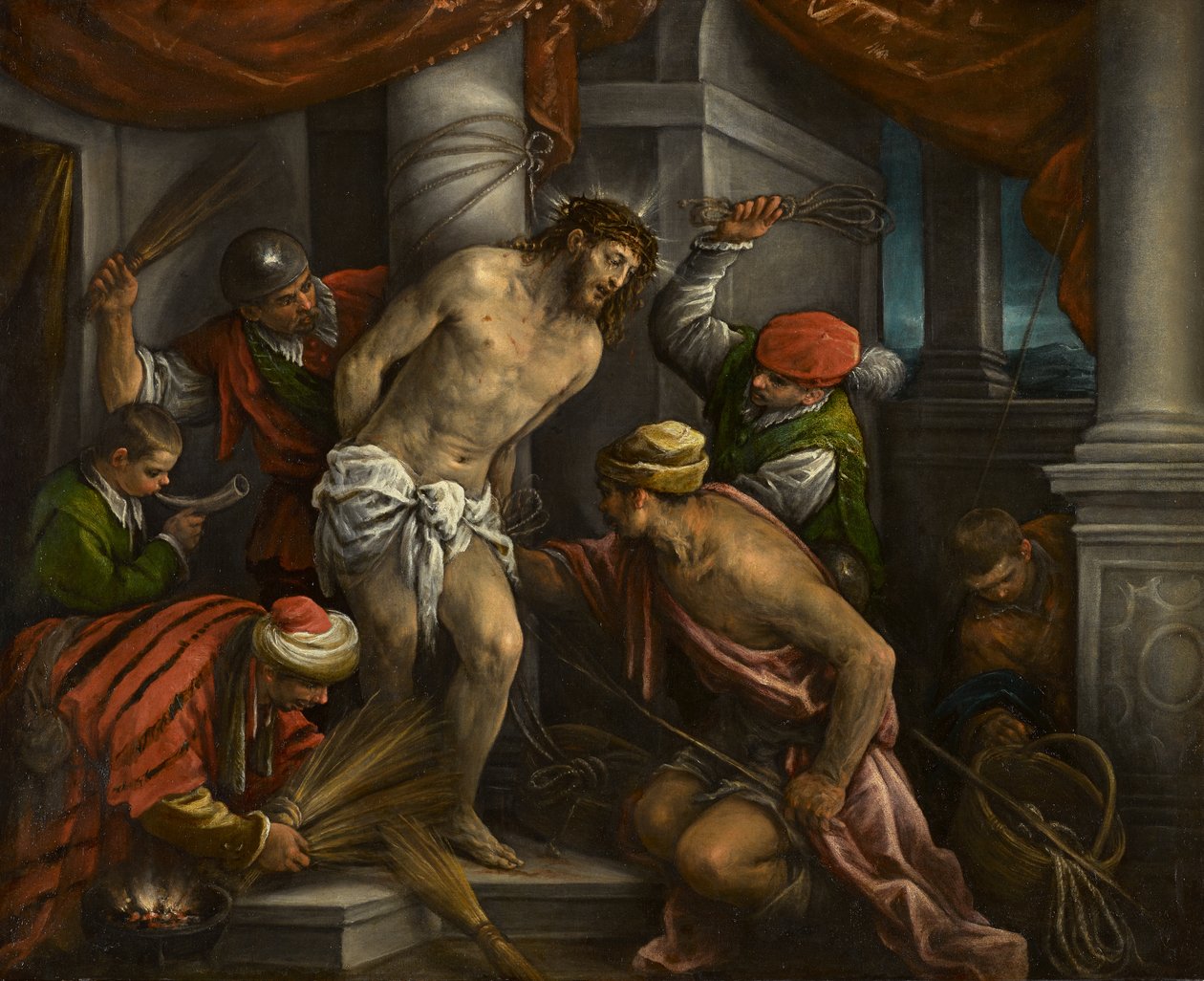 Biczowanie Chrystusa, ok. 1580-1585 (olej na płótnie) autorstwa Francesco Bassano