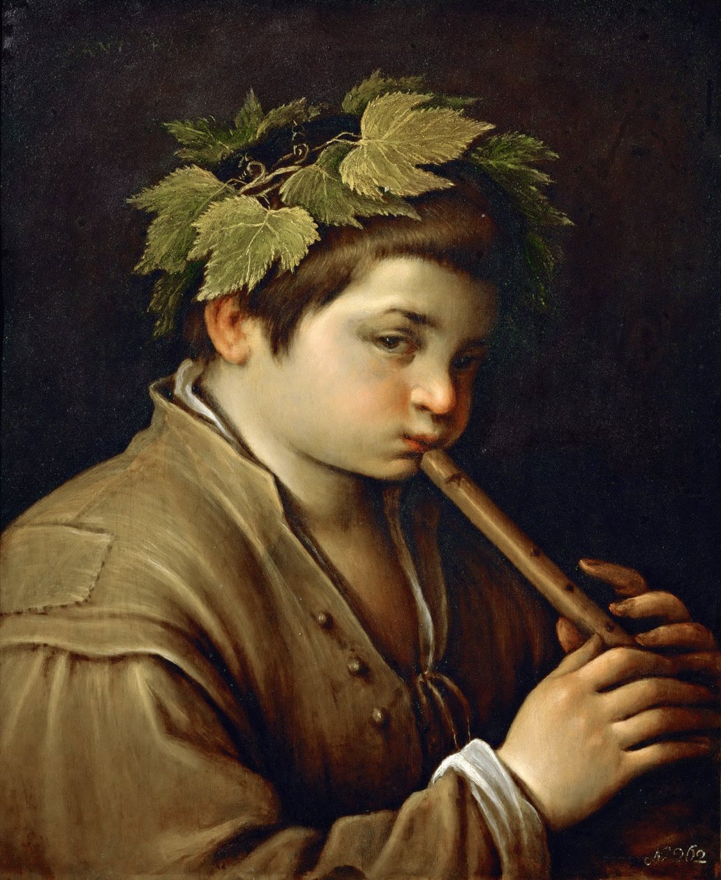 Garcon jouant de la flute - Chłopiec grający na flecie - Francesco Bassano młodszy (1549-1592). Olej na miedzi, ok. 1580-1585. Wymiar : 54,6x44 cm. Muzeum Historii Sztuki, Wiedeń autorstwa Francesco Bassano