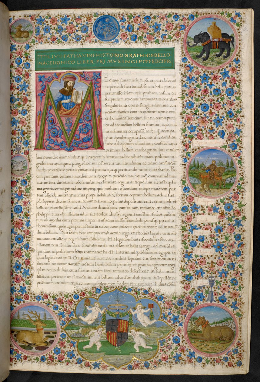 Inicjał M, z portretem Liwiusza, z „Historii Rzymu” Liwiusza lub „Ab Urbe Condita, czwarta dekada” autorstwa Francesco (attr.) Rosselli