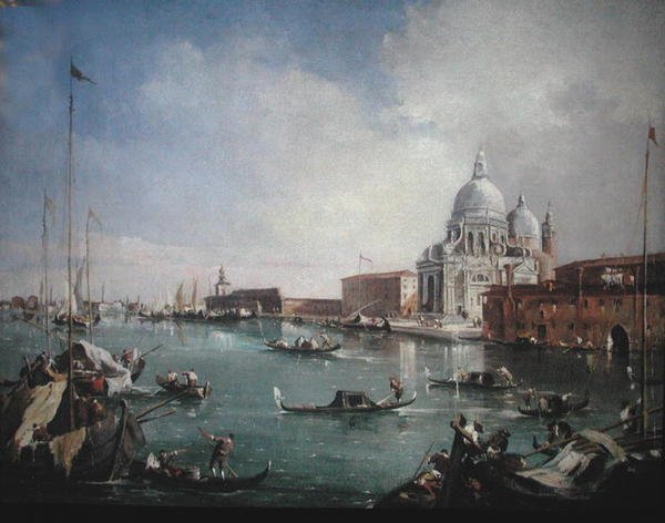 Wielki Kanał z widokiem na Santa Maria della Salute i Doganę (olej na płótnie) autorstwa Francesco (attr. to) Guardi