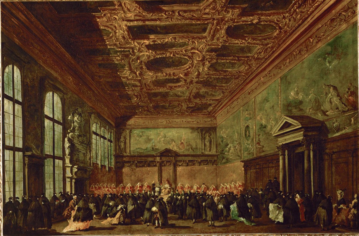 La salle du college au palais des Doges a Venise - Sala rady w pałacu dożów, Wenecja ... autorstwa Francesco (circle of) Guardi