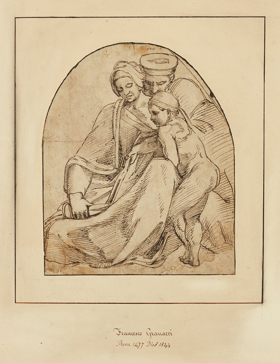 Czytanie w grupie rodzinnej (atrament) autorstwa Francesco (manner of) Granacci