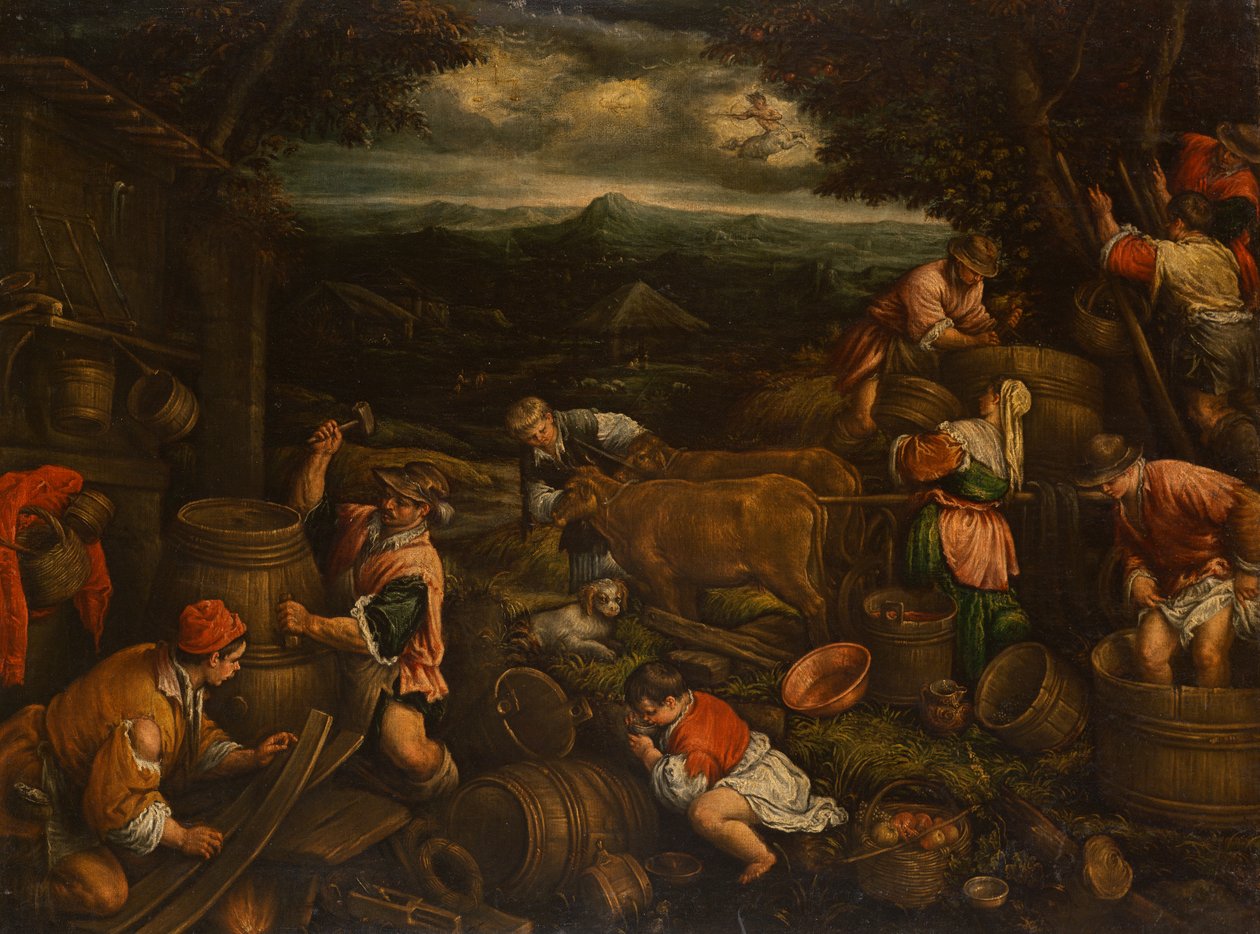 Zbiór jesienny (zbieranie winogron), 1585-90 (szczegóły patrz 65684) autorstwa Francesco Bassano