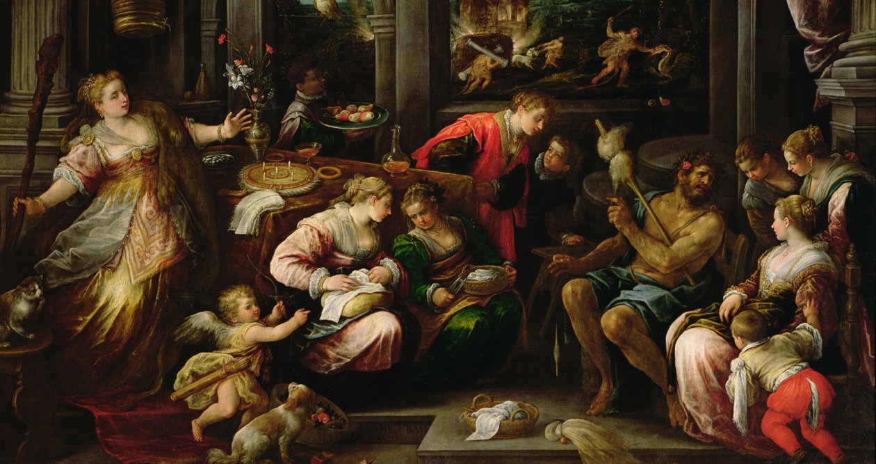 Herkules i Omphale, królowa Lidii, 1587 autorstwa Francesco Bassano