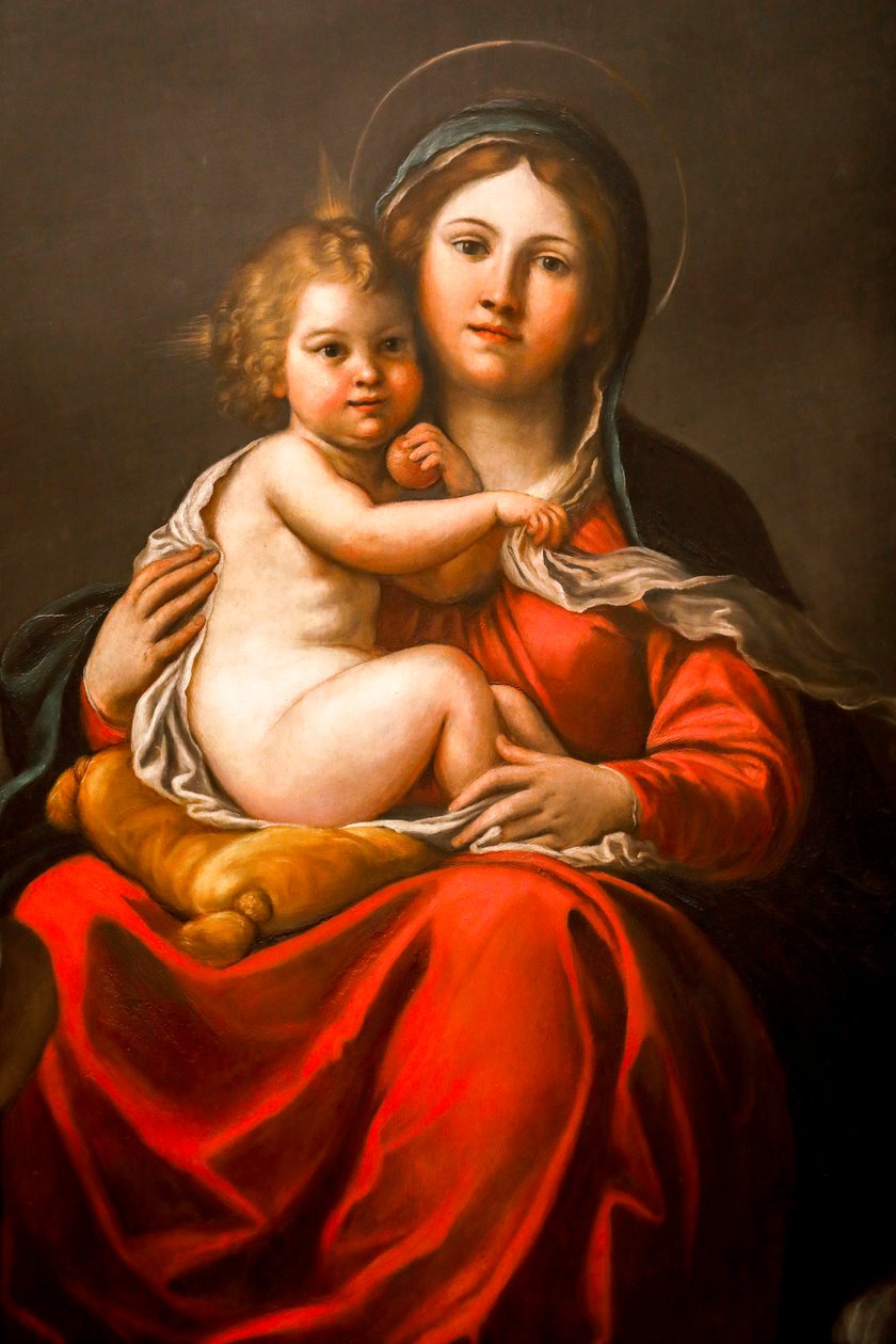 Madonna z Dzieciątkiem i Aniołami (detal) XVII wiek (Olej na łupku) autorstwa Francesco Albani