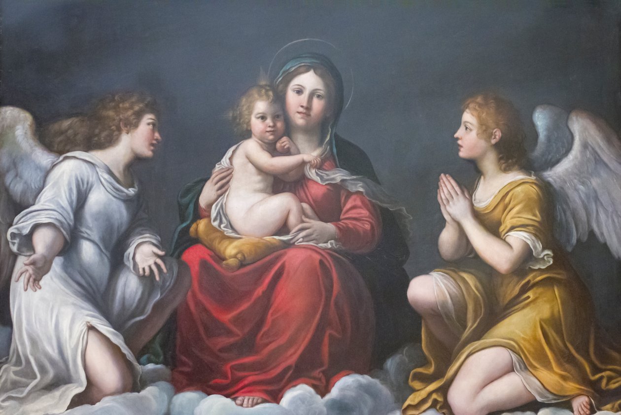 Madonna z Dzieciątkiem i Aniołami (olej na łupku) autorstwa Francesco Albani