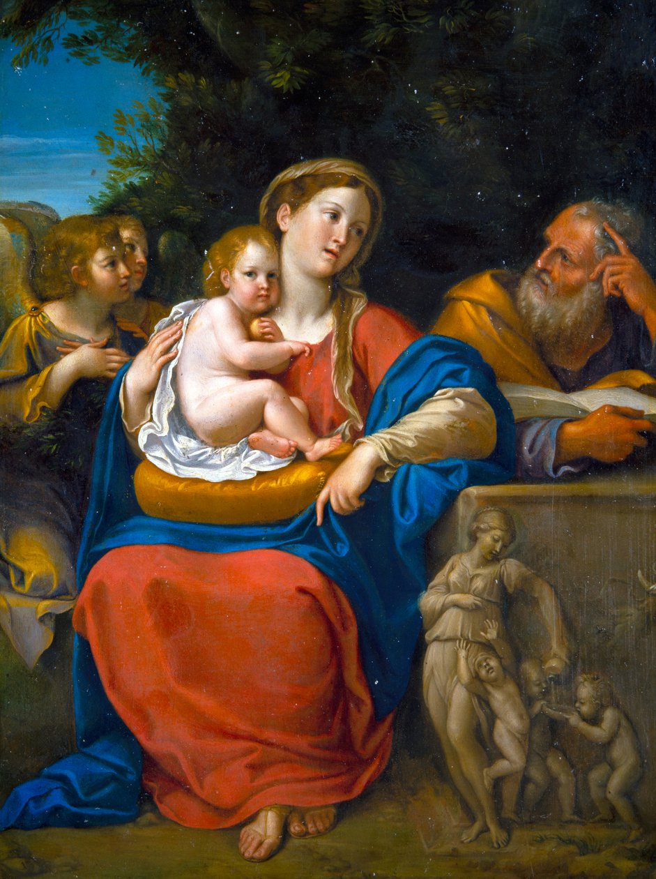 Holy Family (öljy metallille) kiillotusaine autorstwa Francesco Albani